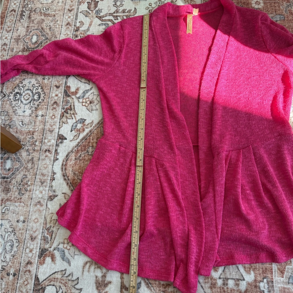 Chenault Vibrant Pink Open-Front Cardigan. - Picture 7 of 8